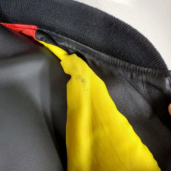 Vintage McDonalds Racing Team Large Leather Bomber Jacket Black Red Yellow - Picture 13 of 16